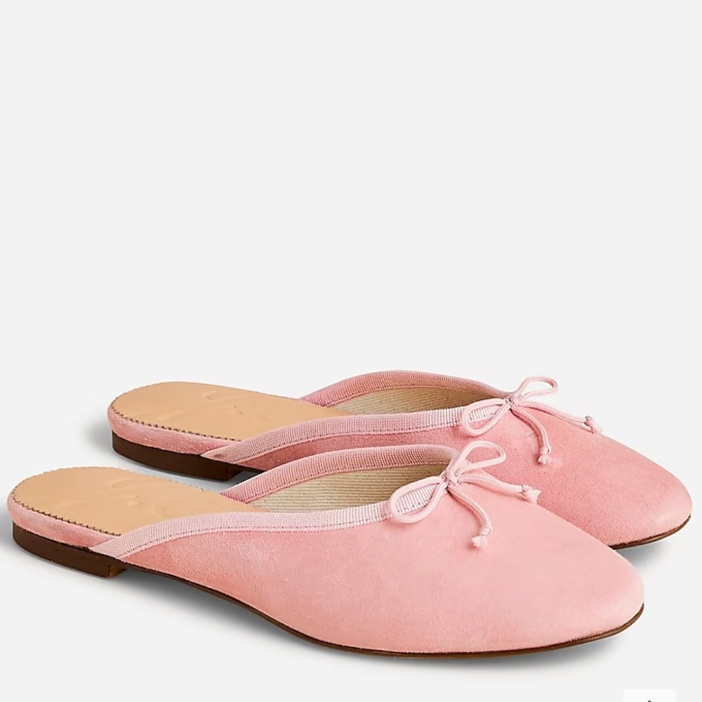J Crew Zoey ballet mules in pink orchid suede. Never worn.